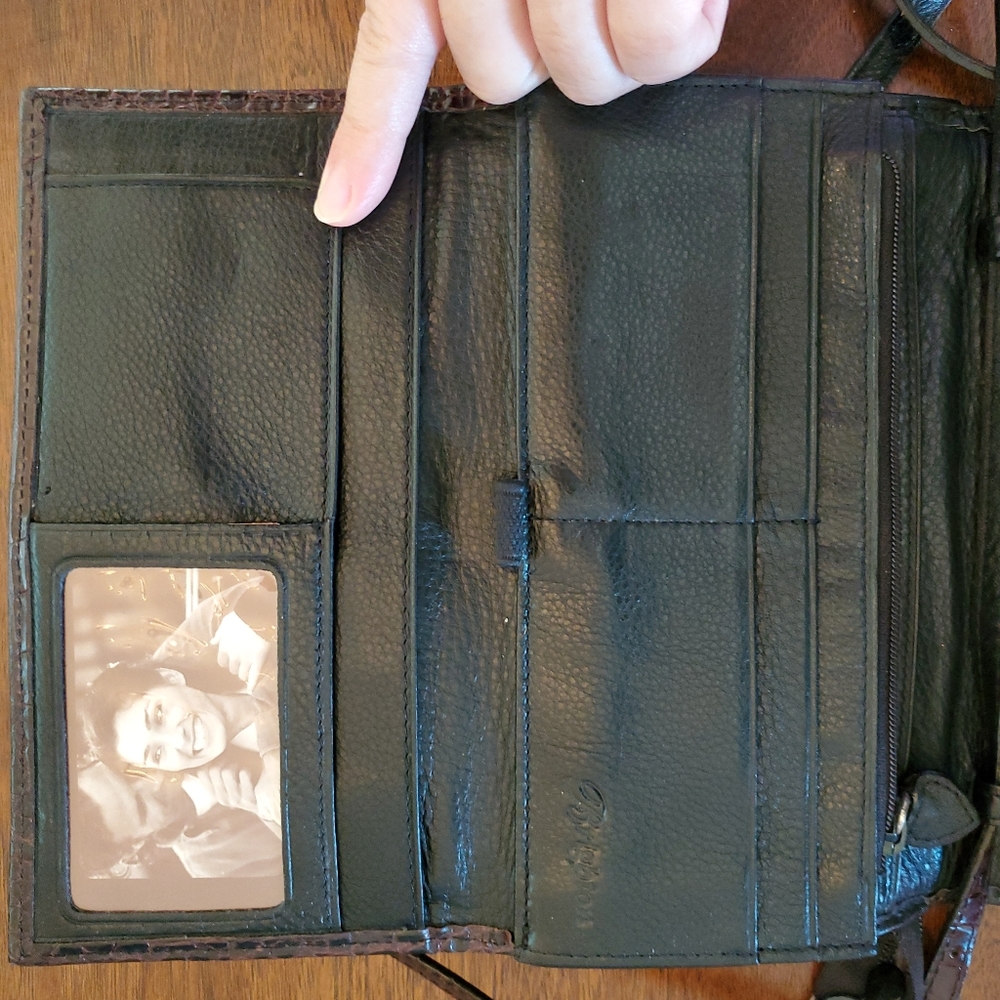 Sold! BRIGHTON Black Leather w/Brown Croc Mini Purse Crossbody Organizer Handbag - Picture 9 of 10
